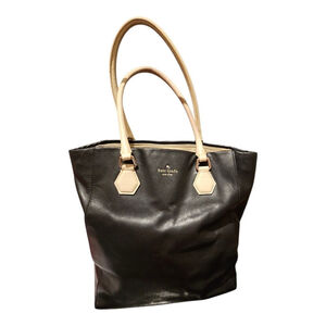 Kate Spade Black Beige Leather Tote Bag Size Large